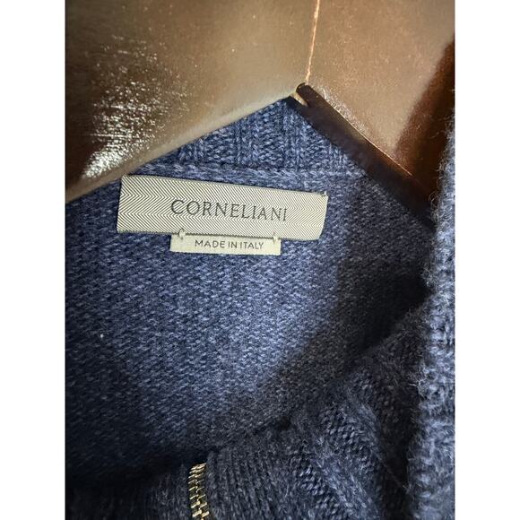 Corneliani Men's Wool Cashmere Ribbed High Neck Full Zip Sweater Blue Sz 48 /M - Picture 10 of 12